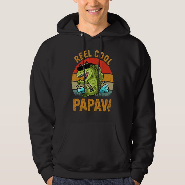 Mens Reel Cool Papaw Fisherman Vinatge Daddy Fathe Hoodie (Front)