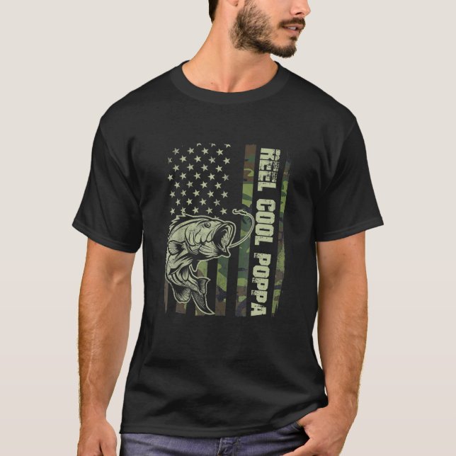 Mens Reel Cool Poppa Camouflage American Flag Fath T-Shirt (Front)