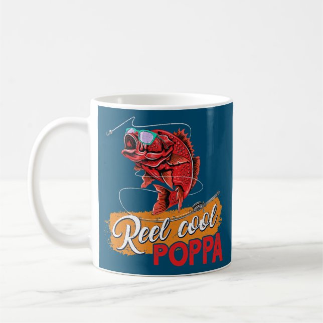 Mens Reel Cool Poppa Fishing s Fun Fathers Day Coffee Mug (Left)