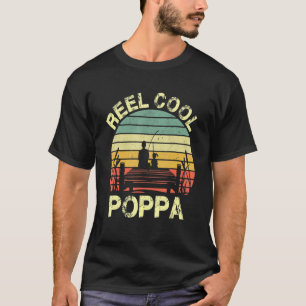 Mens Reel Cool Poppa  Fishing Vintage Poppa Father T-Shirt