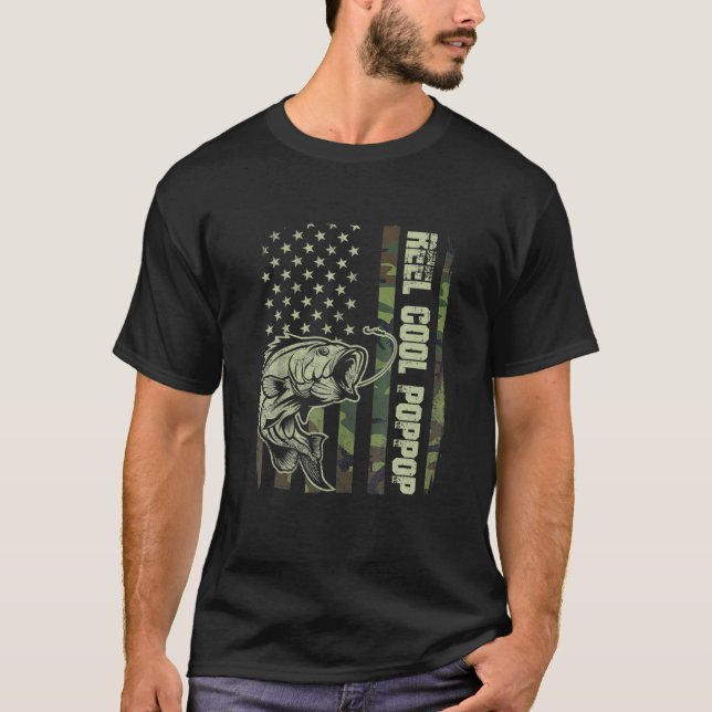Mens Reel Cool Poppop Camouflage American Flag Fat T-Shirt (Front)