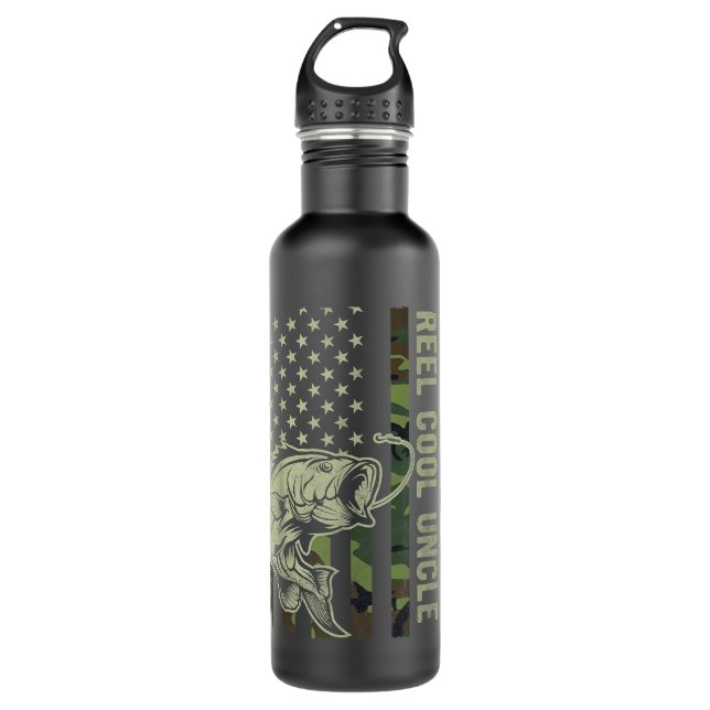 Mens Reel Cool Uncle Camouflage American Flag Funn 710 Ml Water Bottle (Front)
