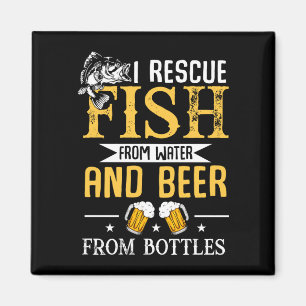 Mens rescue fish from water and beer from bottles magnet
