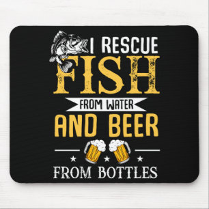 Mens rescue fish from water and beer from bottles mouse pad