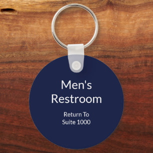 Men's Restroom Return To Suite Blue & White Text Key Ring
