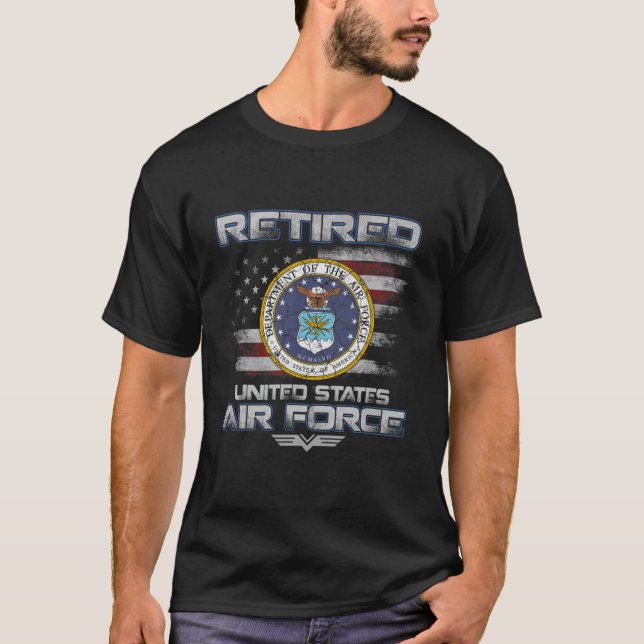Mens Retired US Air Force Veteran America Flag Vet T-Shirt (Front)
