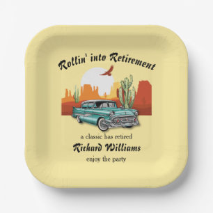 Men's Retirement Retro Classic Blue Car Desert  Paper Plate