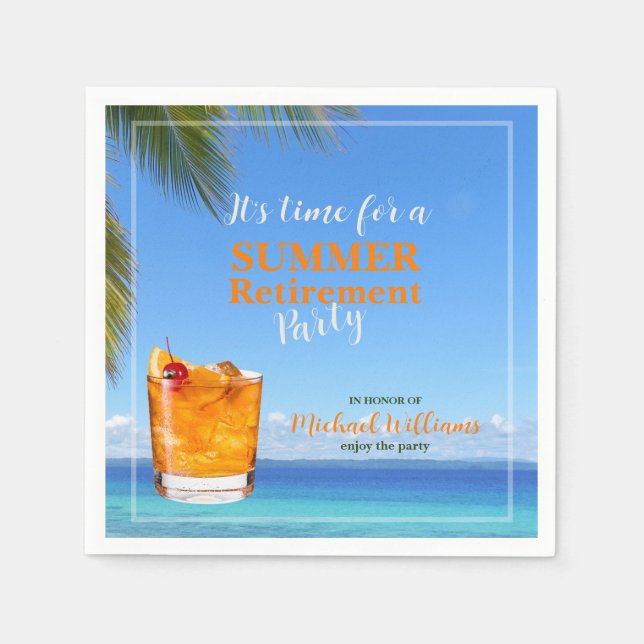 Men's Retirement Summer Ocean Cocktail Party Napkin (Front)