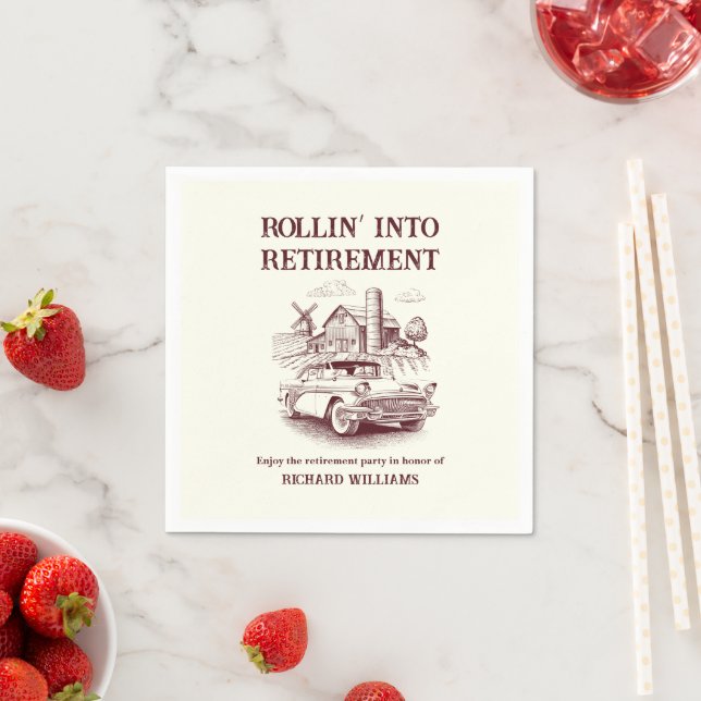 Men's Retirement Vintage Barn Car Rollin' into  Napkin (Insitu)