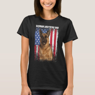 Mens Retro American Flag German Shepherd Dad  For  T-Shirt
