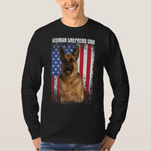 Mens Retro American Flag German Shepherd Dad For T-Shirt