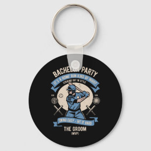 Mens Retro Bachelor Party Baseball Key Ring