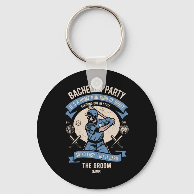 Mens Retro Bachelor Party Baseball  Key Ring (Front)