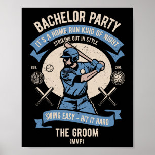 Mens Retro Bachelor Party Baseball Poster