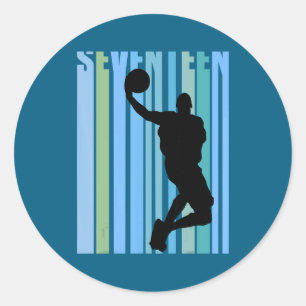 Mens retro basketball 17th birthday kids boys teen classic round sticker
