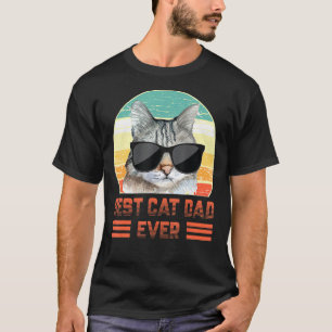 Mens  Retro Best Cat Dad Ever , Cat With Sunglasse T-Shirt