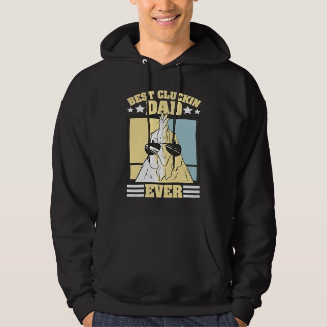 Mens Retro Best Cluckin Dad Ever Chicken Dad Roost Hoodie (Front)