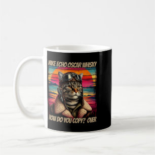 Mens Retro Cat Pilot Mike Echo O Whisky Meow Coffee Mug