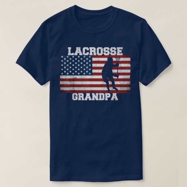 Mens Retro Lacrosse Grandpa American Flag Proud LA T-Shirt (Design Front)