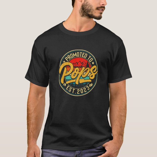 Mens Retro New Daddy Father's Day Promoted To Pops T-Shirt (Front)