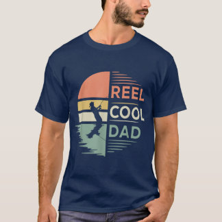 Mens Retro Reel Cool Dad Fishing Fisherman Fisher  T-Shirt