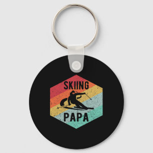 Mens Retro Skiing Papa 70's Skiers Ski Gift Key Ring