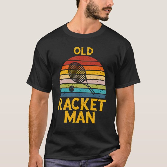 Mens Retro Tennis Lover Old Racket man Tennis Play T-Shirt (Front)