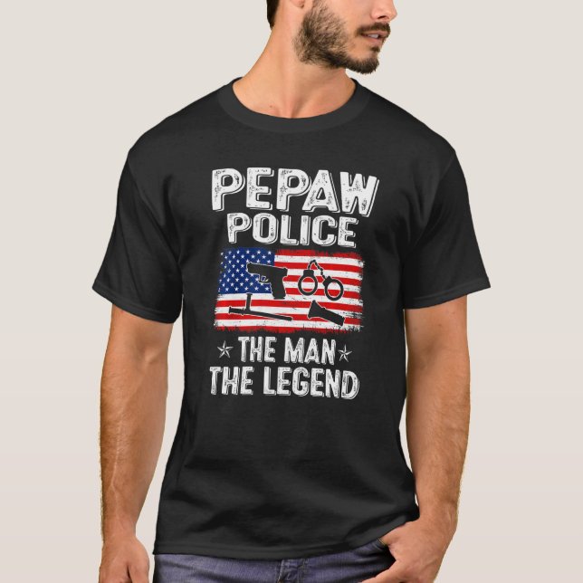 Mens Retro Us Flag Father's Day Pepaw Police The L T-Shirt (Front)