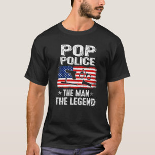 Mens Retro Us Flag Father's Day Pop Police The Leg T-Shirt