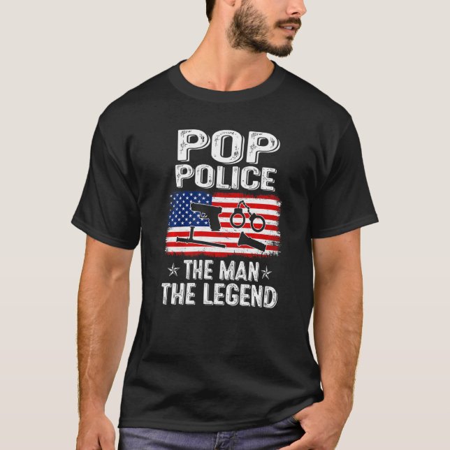 Mens Retro Us Flag Father's Day Pop Police The Leg T-Shirt (Front)