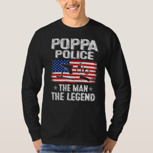 Mens Retro Us Flag Father's Day Poppa Police The L T-Shirt