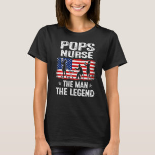 Mens Retro Us Flag Father's Day Pops Nurse The Leg T-Shirt