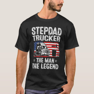 Mens Retro Us Flag Father's Day Stepdad Trucker Th T-Shirt