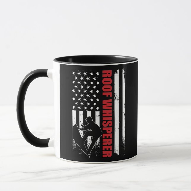 Mens Roofer American Flag Roof Whisperer Roofing Mug (Left)