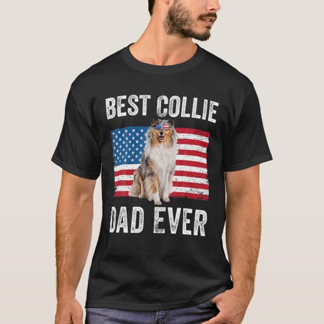 Mens Rough Collie Dad American Flag Collie Dog Lov T-Shirt (Front)