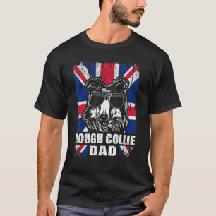 Mens Rough Collie Dad Cool Uk Flag Vintage Retro T-Shirt