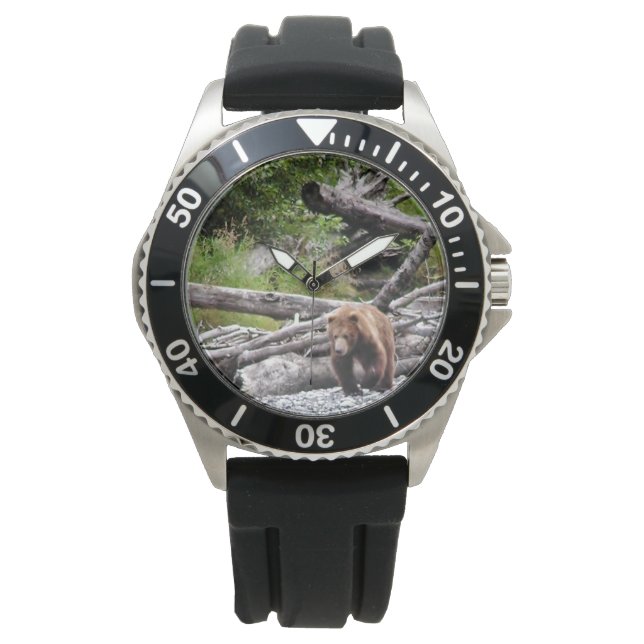 Men's  Rubber Strap Watch w/ grizzly bear (Front)