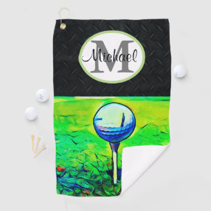 Men's Rugged Monogram Name Diamond Plate Golf Golf Towel
