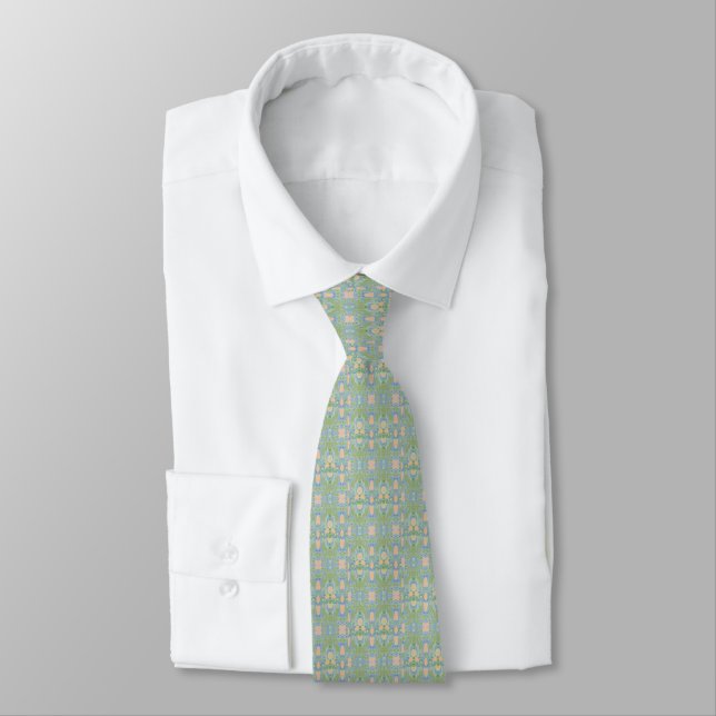 Men's sage green silk tie with pattern (Tied)