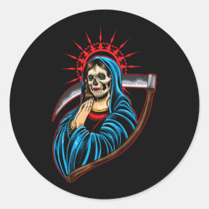 Mens Santa Muerte - Praying La Calavera Catrina - Classic Round Sticker