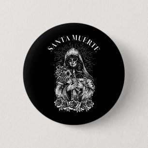 Mens Santa Muerte Sugar Skull Female Deity Satanic 6 Cm Round Badge