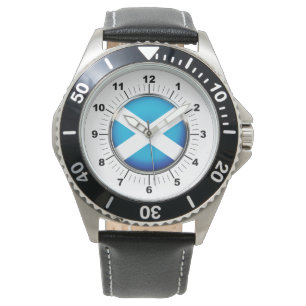 Men's Scotland Flag Black Leather Strap Watch