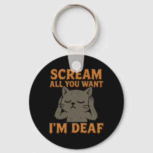 Mens Scream Want Deaf Black Cat Funny Halloween Key Ring