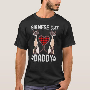 Mens Siamese Cat Daddy Plaid Heart Kitten Dad Cat T-Shirt