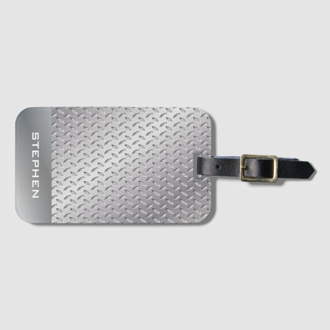Men's Silver Metallic Monogram Minimalist Luggage Tag (Front Horizontal)