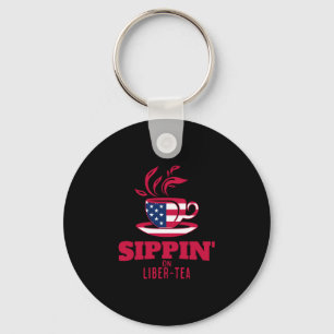 Mens sippin' on liber tea american flag funny key ring