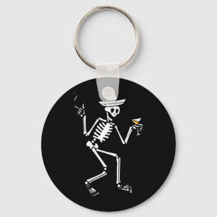 Mens Skeleton Drinking In A Bar Sombrero Festive Key Ring
