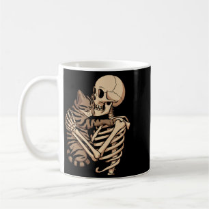 Mens Skeleton Hugging Pet Cat Lovely Halloween Cat Coffee Mug