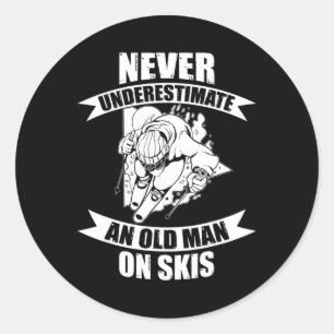 Mens Skiing Funny Skier Never Underestimate An Old Classic Round Sticker