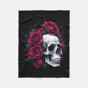 Mens Skull And Roses Red Flowers Skeleton Tarot Fleece Blanket